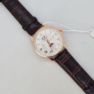 Men's 40MM Watch Gray Dial Brown Leather Bands Roman Numerals Date Indicator